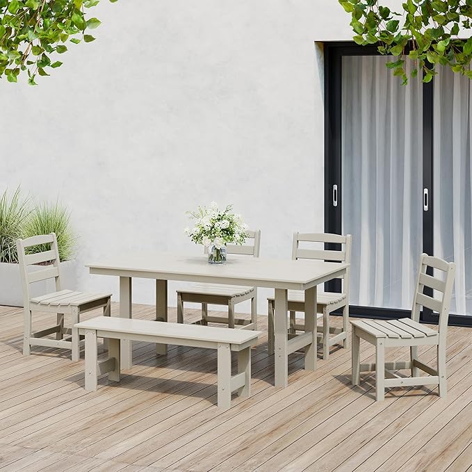 Costaelm Outdoor Dining Chair, Armless Patio Adirondack Chair, HDPE Poly Lumber, Waterproof Indoor/Outdoor Restaurant Bistro Dining Chair for Outside Porch Backyard Garden, Sand