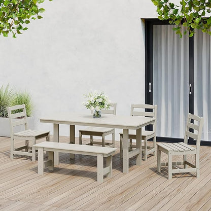 Costaelm Outdoor Dining Chair, Armless Patio Adirondack Chair, HDPE Poly Lumber, Waterproof Indoor/Outdoor Restaurant Bistro Dining Chair for Outside Porch Backyard Garden, Sand