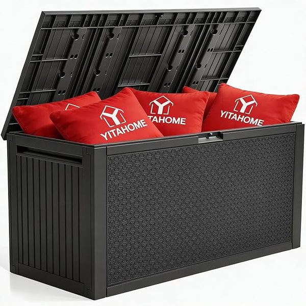YITAHOME 90 Gallon Large Outdoor Deck Box, Lockable Waterproof Resin Storage Box with Handles - Photo 1