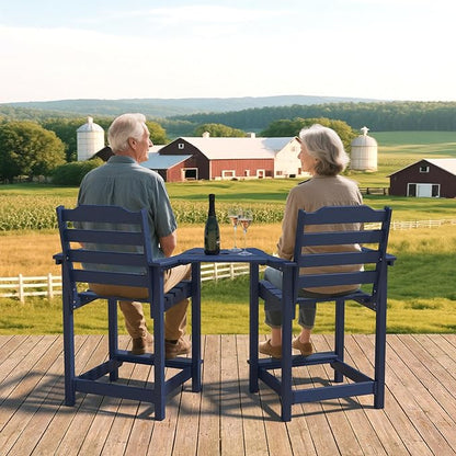Tall Adirondack Chair, All Weather Resistant Adirondack Bar Stools for Patio, Lawn, Garden, Swimming Pool, Modern Adirondack Chair, (Navy Blue, 2PCS)