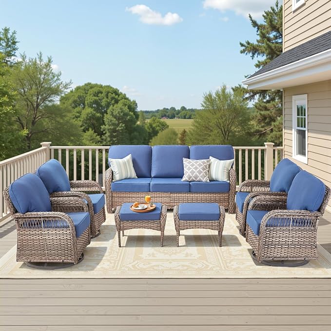 7 Pieces Outdoor Furniture Set with Swivel Chairs - Photo 9