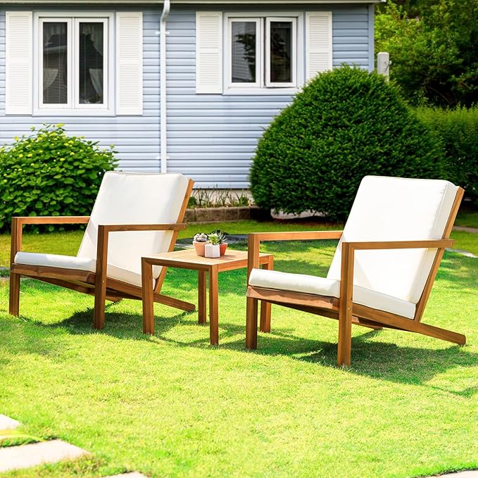 IDZO Natural 3-Piece Patio Bistro Sets with Foldable 400lbs Weight Chairs, a 220lbs Shelf Table - Photo 1