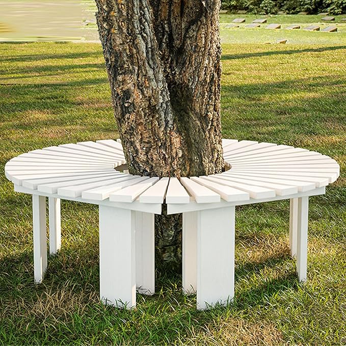 Outdoor Courtyard Bench Wooden Curved Benches Round Park Bench Outdoor Furniture,Solid Wood Slatted Seat Fan-Shaped Bench,Garden Tree Bench Backless Bench Patio Half Round Tree Bench Lounge Seating