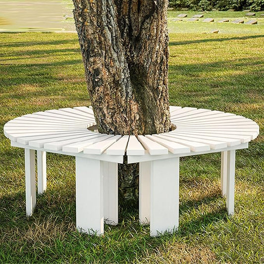 Outdoor Courtyard Bench Wooden Curved Benches Round Park Bench Outdoor Furniture,Solid Wood Slatted Seat Fan-Shaped Bench,Garden Tree Bench Backless Bench Patio Half Round Tree Bench Lounge Seating