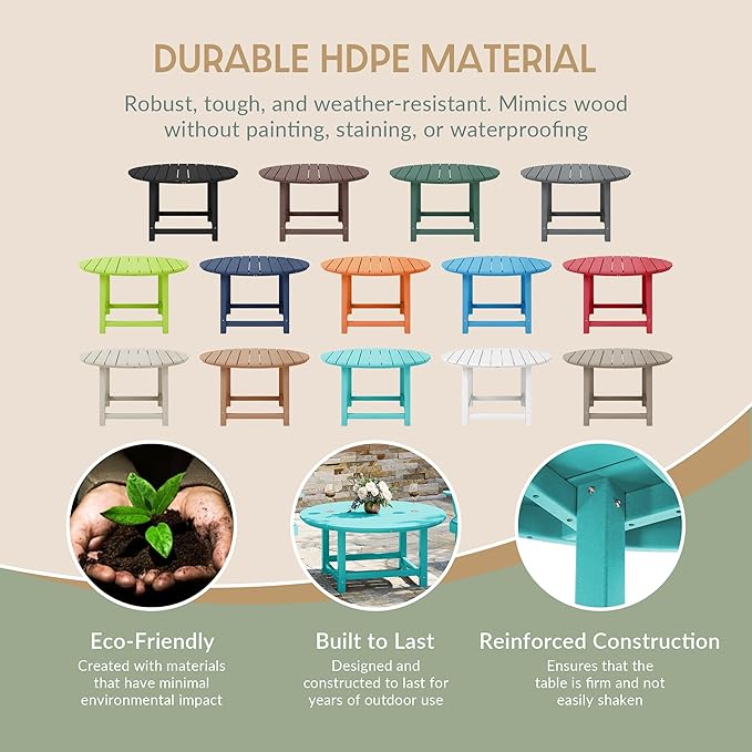 WestinTrends Malibu Low Outdoor HDPE Round Patio Coffee Table, Turquoise