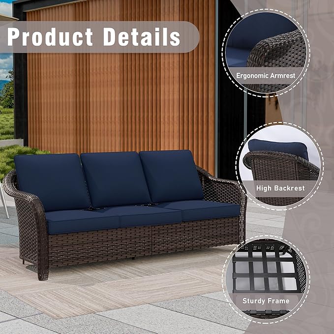 3 Piece Patio Wicker Conversation Set, All-Weather Use Outdoor Wicker Sofa with 2 PE Rattan Chair, Ideal for Porch - Photo 5