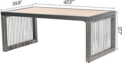 Rattan Patio Coffee Table Match Outdoor Furniture Modern Rectangle Metal Coffee Table for Livingroom, Garden, Backyard