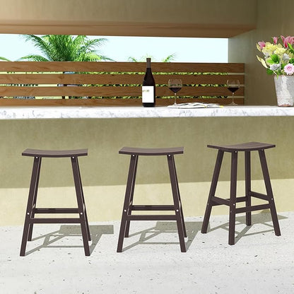 Costaelm All-Weather Bar Stools Set of 3, 29" Height Outdoor Bar Stools, Adirondack Poly Patio Bar Stool for Patio, Deck, Kitchen Counter and Garden, Dark Brown