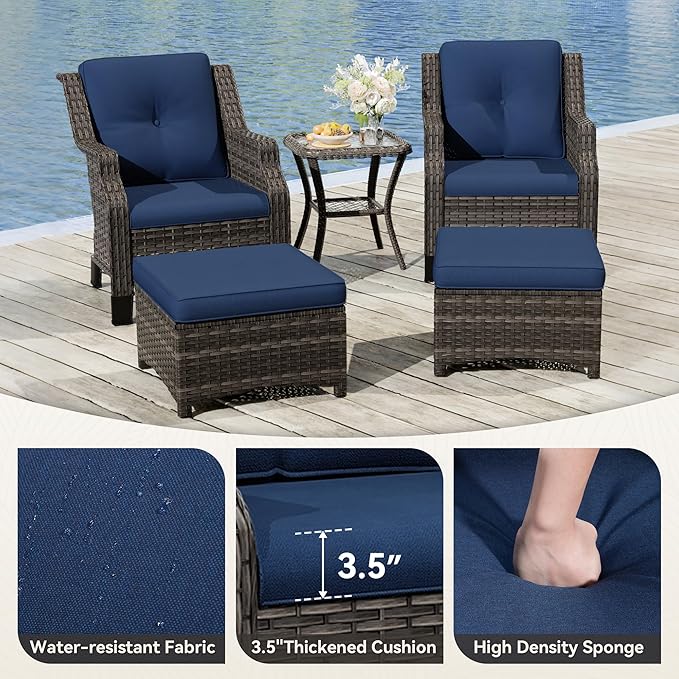 Wicker Patio Furniture Set - 5 Piece Rattan Outdoor Conversation Sets with 2 Wicker Patio Chairs, 2 Ottomans - Photo 3