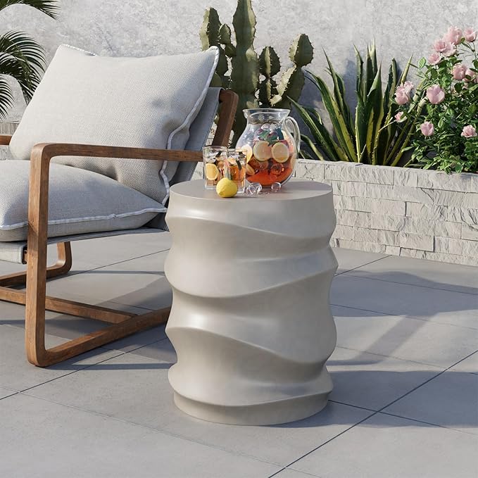COSIEST Outdoor Side Table, 18''H Patio Concrete Side Accent Table - Photo 3
