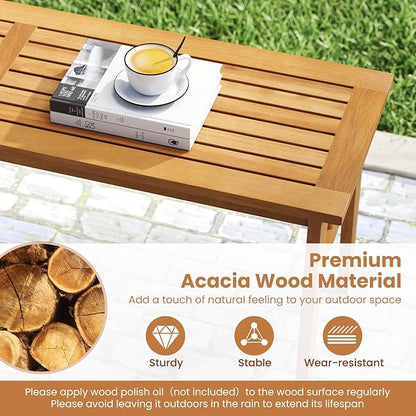HAPPYGRILL Outdoor Acacia Wood Dining Bench, 48” Wooden Bench Patio Furniture for Entryway Garden Poolside Balcony, 800 LBS (2)