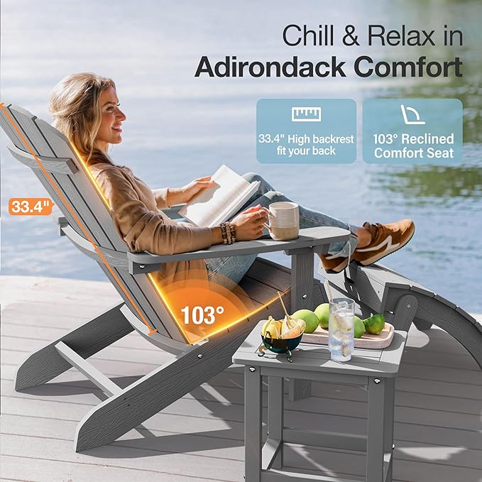 YEFU Adirondack Chairs Set of 6: Plastic Adirondack Chairs - Patio Chairs with Wood Texture - Outdoor Chair HIPS - Lawn - Photo 3