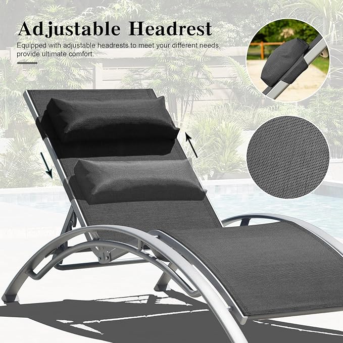 Domi Pool Lounge Chairs Set of 3, Outdoor Chaise Lounge with Side Table - Photo 7