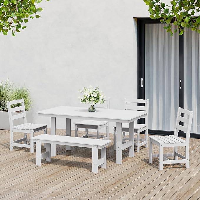 Costaelm Outdoor Dining Chair, Armless Patio Adirondack Chair, HDPE Poly Lumber, Waterproof Indoor/Outdoor Restaurant Bistro Dining Chair for Outside Porch Backyard Garden, White