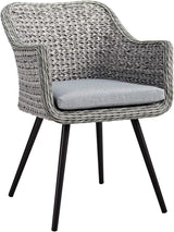 Modway Endeavor Wicker Rattan Aluminum Outdoor Patio Dining Arm Chair with Cushions in Gray Gray - Photo 1