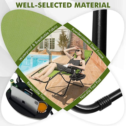 Giantex 2 PCS Zero Gravity Chair, Outdoor Chaise Lounge with Cup Holder, Patio Folding Chairs Recliner for Yard Pool Lawn Balcony