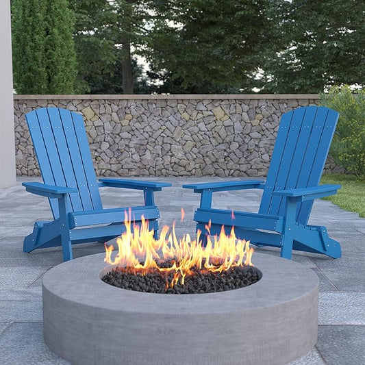 Flash Furniture Charlestown Folding Adirondack Chair - Blue - Poly Resin - Indoor/Outdoor - Weather Resistant - Set of 2
