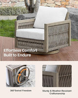 Swivel Patio Chair, Never Rust Aluminum Outdoor Swivel Sofa Chair with Washable Cushions, Rope Weave Patio Sofa Armchair - Photo 4