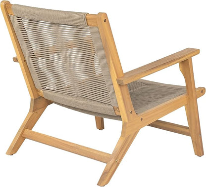 Christopher Knight Home Veera Patio Chair Set of 2 with Acacia Wood Frame and Handwoven Rope, Outdoor Lounge Chair, Stylish Outdoor Accent Chair for Garden/Deck/Backyard, Beige + Light Teak