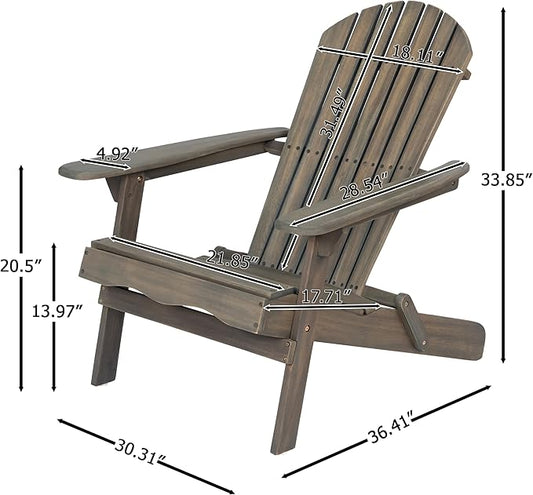 Outdoor Folding Adirondack Lounge Chairs,Acacia Wood Patio Chairs,Slatted Seat and Back,Wooden Handrail Lawn Chairs,Suitable for Lawn, Swimming Pool and Garden (Gray)