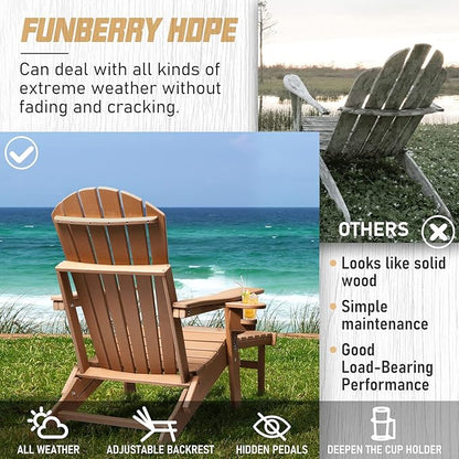 FUNBERRY Adjustable Folding Adirondack Chairs Set of 4 with Retractable Ottoman, All Weather Fire Pit Chairs with Cup Holder