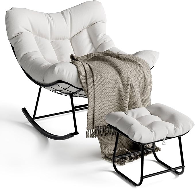 GAOMON Outdoor Oversized Papasan Rocking Chair with Footrest - Patio Lounge Chair with Ottoman - Photo 1