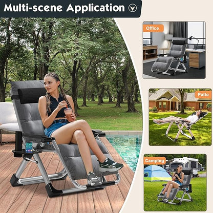 MOPHOTO Zero Gravity Chair, Outdoor Padded Lounge Chair with Side Table, Zero Gravity Recliner Chair, Outdoor Reclining Chair, Sturdy & Comfortable, Supports up to 440lbs