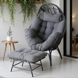 IRONCK Wicker Outdoor Egg Chair with Ottoman, Patio Lounge Chair with Footrest, Thickened Padded Cushion and Headrest - Photo 3