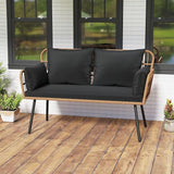 Tangkula Patio Wicker Loveseat, Outdoor Rattan 2-Seat Cushioned Sofa with Heavy Duty Metal Frame, for Backyard, Porch - Photo 2