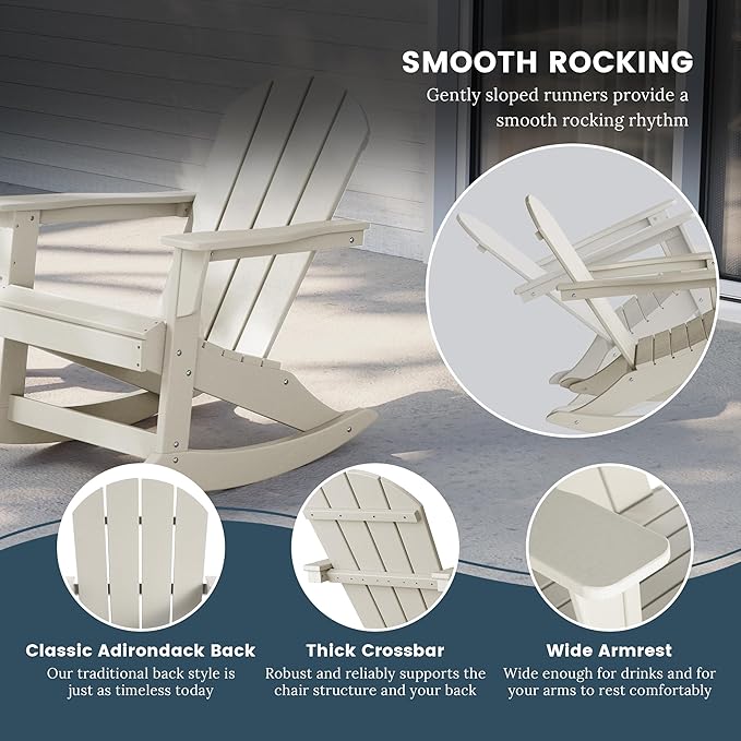 WO WESTIN OUTDOOR HDPE Laguna Outdoor Rocking Poly Adirondack Chair (Set of 2), Sand