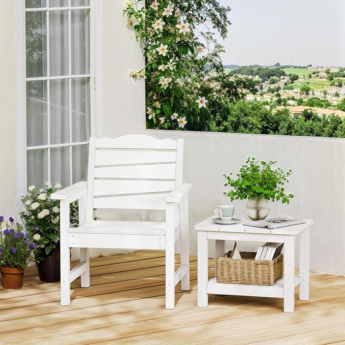 Patio Chairs Set, 3 Pieces Weatherproof HIPS Outdoor Furniture, Patio Chairs Conversation Sets with Side Table for Garden Porch Lawn & Backyard(White)