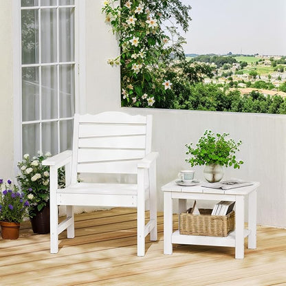 Patio Chairs Set, 3 Pieces Weatherproof HIPS Outdoor Furniture, Patio Chairs Conversation Sets with Side Table for Garden Porch Lawn & Backyard(White)
