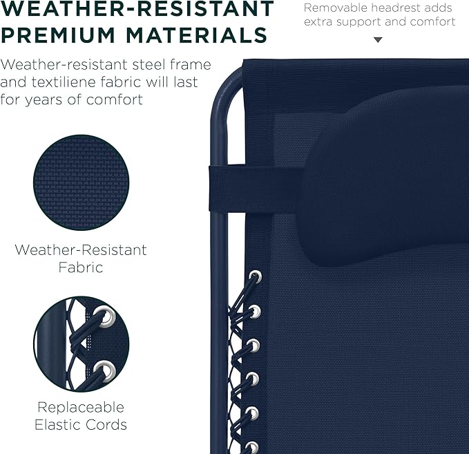 Best Choice Products Oversized Zero Gravity Chair, Folding Outdoor Patio Lounge Recliner w/Cup Holder Accessory Tray, Pillow - Indigo