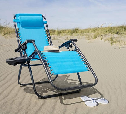 Kemon Zero Gravity Folding Lounge Outdoor Patio Adjustable Reclining Chair with Pillows and Cup Holders for Beach Set of 2, Blue, KM-CLB