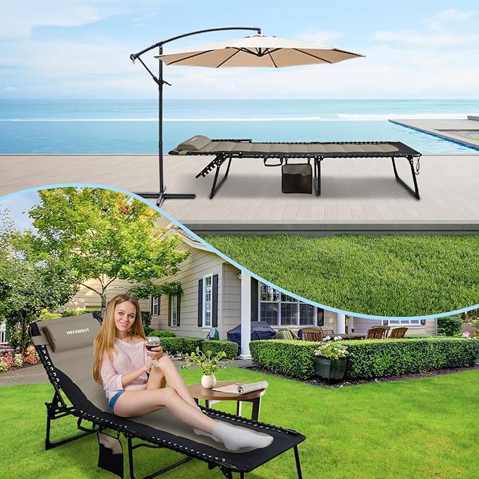 Oversized Padded Outdoor Folding Lounge Chair for Adults 330Ibs Patio Chaise Lounge Chair for Outside Adjustable - Photo 6