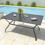 Outdoor Rectangle Dining Table 6-Person with 1.57" Umbrella Hole Metal Steel Backyard Bistro Table for Garden, Poolside - Photo 1