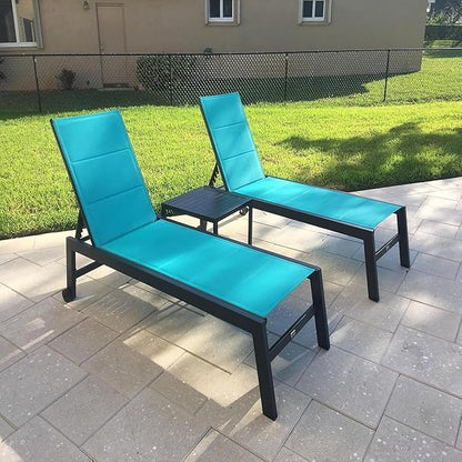 PURPLE LEAF Outdoor Chaise Lounge Set of 2 Aluminum Patio Lounge Chair with Wheels and Side Table Pool Chaise Lounge Chair for Outdoor Backyard Poolside Turquoise Blue