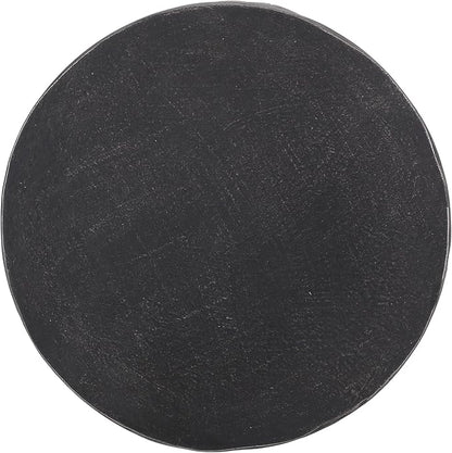 Outdoor Side Table Concrete End Table Round Drum Side Tables Antique Small Coffee Tables for Indoor Outdoor, Garden Stool Plant Stand for Porch Backyard Patio 15.25" Black & Gold Leaves