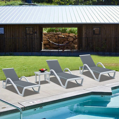 Domi Patio Chaise Lounge Outdoor Lounge Chair Adjustable Aluminum Pool Lounge Chair with Armrests, Durable Textilene, All Weather Poolside Lounger for Deck, Lawn, Garden, Gray