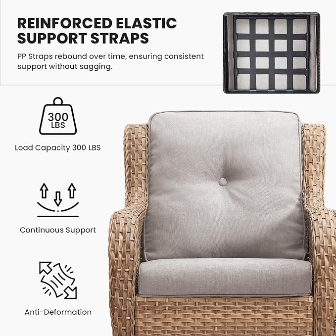Belord Patio Chairs Set of 2-300 LBS Weight Capacity Outdoor Wicker Chairs with High Backrest Removable Cushion - Photo 6
