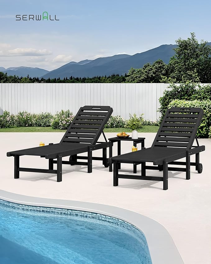 SERWALL Outdoor Chaise Lounge Set of 8, HDPE Pool Lounge Chairs with 5-Position Adjustable Backrest - Photo 6