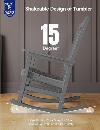 YEFU Outdoor Rocking Chairs Set of 4: Porch Rocking Chairs-Outdoor Patio Rockings Chair-Oversized Rocker Chair-All Weather Poly Rocker Lawn Chair for Adult-Seat Area 22"x21"-Backrest Height 31"-Grey