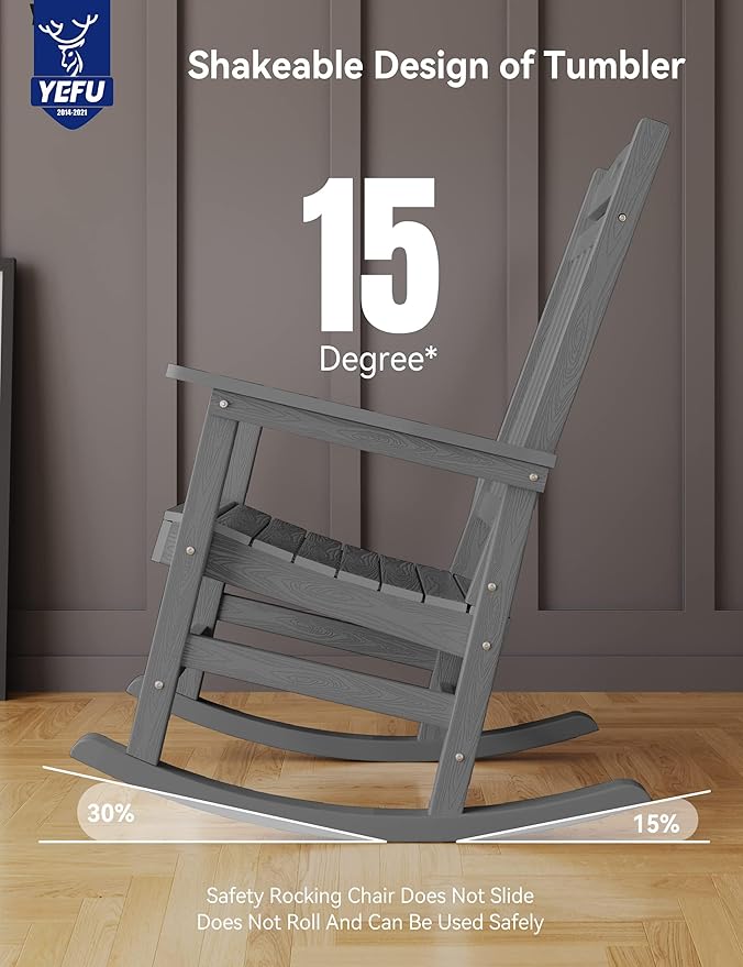 YEFU Outdoor Rocking Chairs Set of 2: Porch Rocking Chairs-Outdoor Patio Rockings Chair-Oversized Rocker Chair-All Weather Poly Rocker Lawn Chair for Adult-Seat Area 22"x21"-Backrest Height 31"-Grey