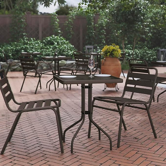 Flash Furniture Barker 23.5'' Square Indoor/Outdoor Tempered Glass Metal Frame Side Table, Bronze