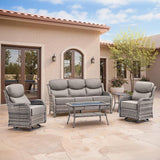 Swivel Patio Chairs sofa Set of 5 with 6" Thick Cushion - Wicker Outdoor Swivel Rocker Patio Chair ,Sofa/Glass coffee - Photo 1