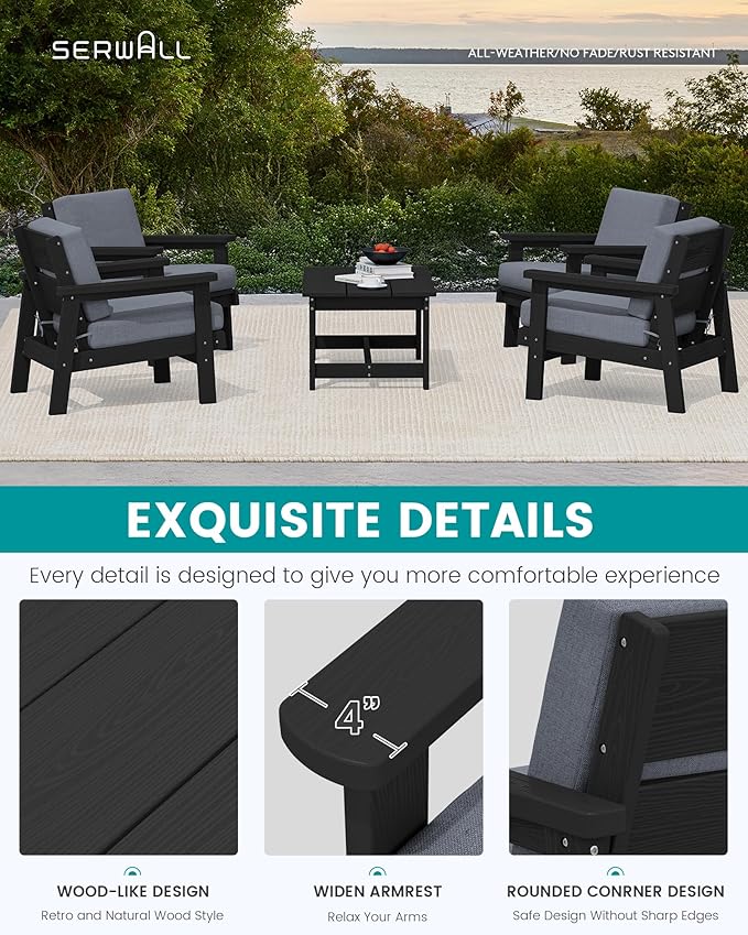 SERWALL Outdoor Patio Furniture Set, 5 Piece HDPE Patio Conversation Sets - Photo 4