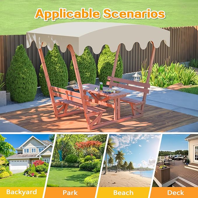 Wooden Picnic Table,Outdoor Wooden Dining Rectangle Table w/Umbrella Hole,for Patio,Garden,Backyard - Photo 6