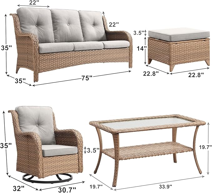 Patio Furniture Swivel Chairs Set - 8 Piece Wicker Rattan Outdoor Sectional Conversation Sets with 4 Swivel Rocking - Photo 2