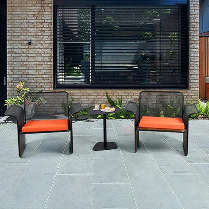 LOKKHAN Modern Outdoor Loveseat Mesh Bench Black Metal Frame with Orange Water-Resistant Cushion, 27.6H x 24.6W x 23.9D Inches, Contemporary Minimalist Patio Lounge Chair, Single Seat