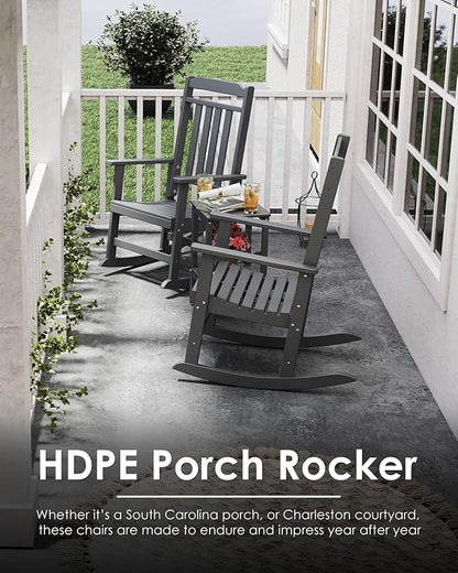 GREENVINES Outdoor-Rocking-Chairs-Set-of-4 | HDPE Plastic | Patio Rockers | Porch Rocker Chair | Oversized | High Back | Big & Tall | Grey